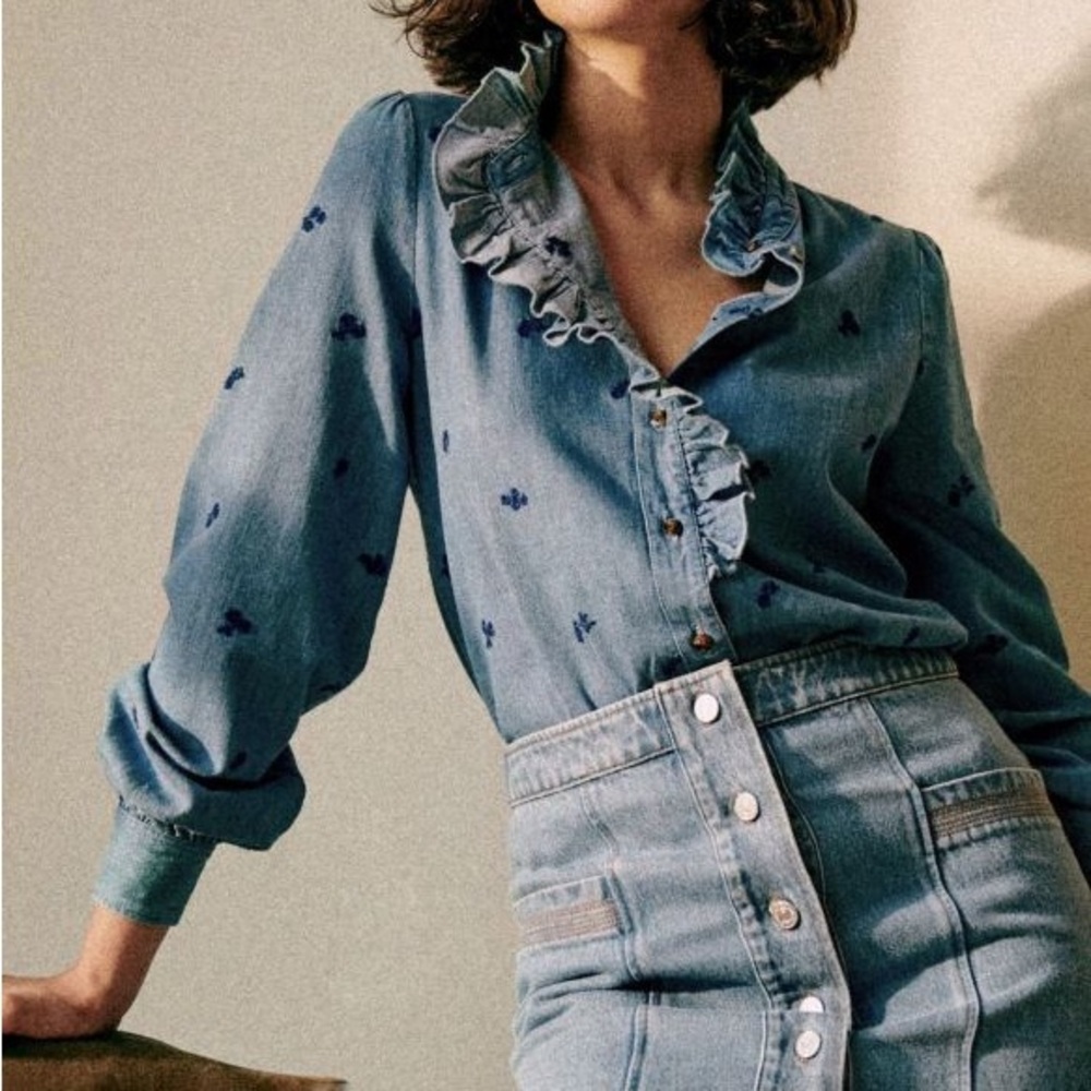 Sezane Chlo Shirt Embroidered Blue